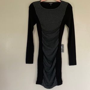 Express Ruched Sweater Dress - Black & Grey - XS